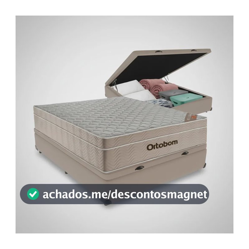 Cama box baú Ortobom Airtech Springpocket casal colchão bege