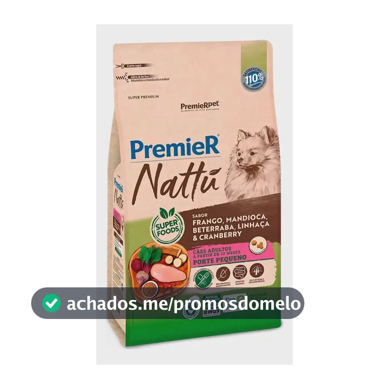 Racao Premier Super Premium Nattu Para Cão Adulto raçcas pequenas 2,5kg