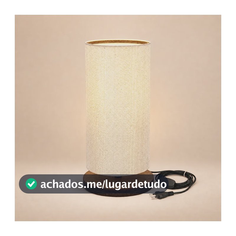 Abajur De Madeira Dellar 29 Cm Quarto Com Cúpula Tecido Imbuia Clara 127/220v