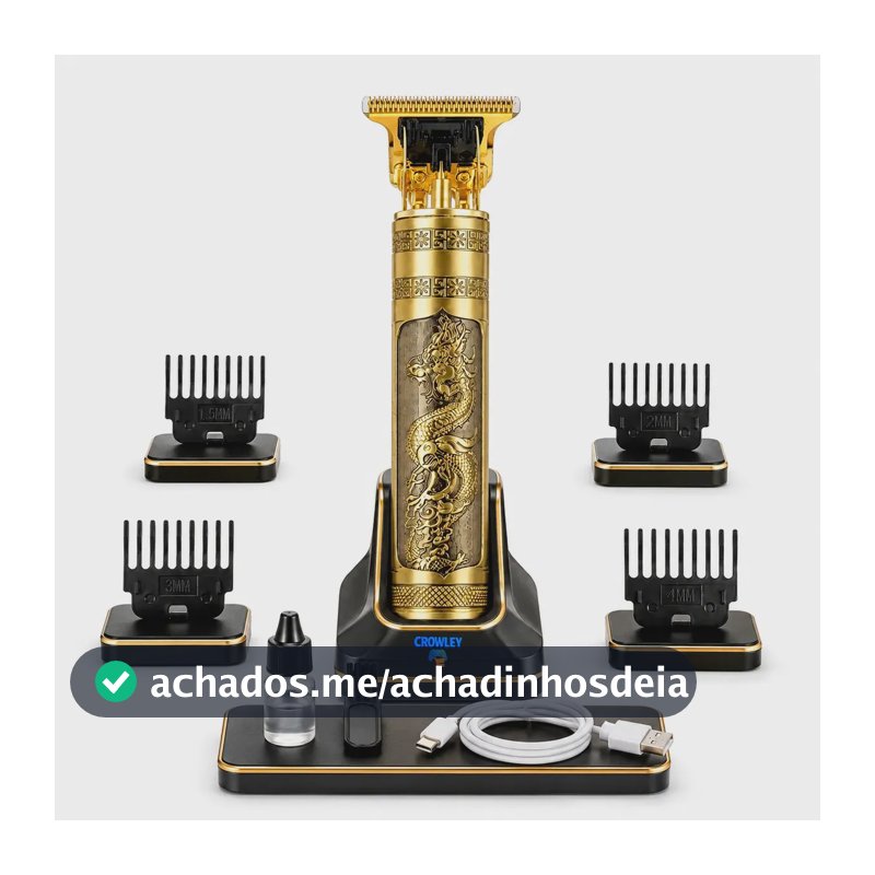 Maquina Maquininha Dragao Acabamento Cortar Cabelo Aparador Barba Pelos Elétrica Sem Fio Recarregavel - Crowley