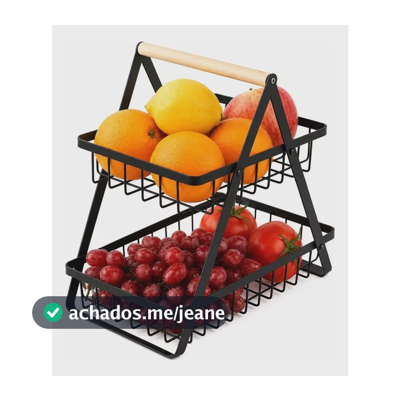 Fruteira De Mesa 2 Andares Multiuso Preta Metal Aramado Preto
