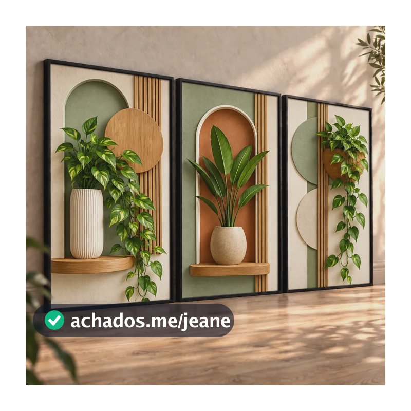 Quadros Decorativos Boho Vaso Plantas Geométrica Luxo Kit Abstrato