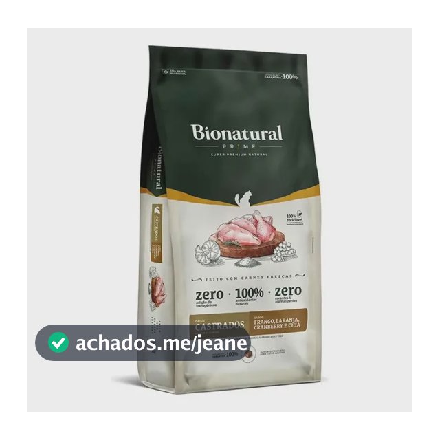 Ração Bionatural Para Gatos Castrados Sabor Frango 7,5kg