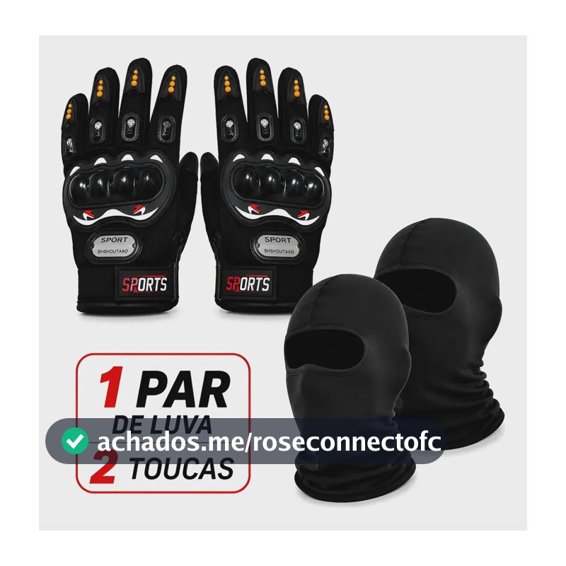 Touca Motoqueiro Ninja Balaclava Térmica Proteção Uv50+ 2 Toucas - 1 Luva Único
