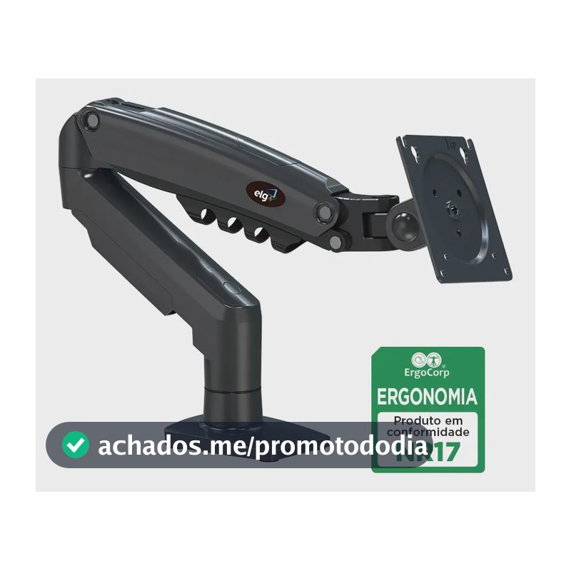 Suporte Articulado Mesa Monitor 17 a 35 Polegadas 9kg ELG Pistão a Gás Giro 360° Altura 14 a 42cm Avanço 54cm VESA 100x100 Preto F80N