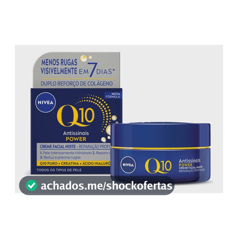 NIVEA Creme Facial Antissinais Q10 Power Noite 49g, Reduz Rugas, Reparação Noturna, Hidratação, Ácido Hialurônico, Cuidado Facial Noturno