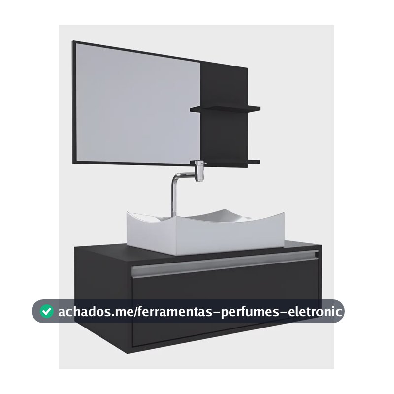 Gabinete Banheiro Maranata 80 Black C/cuba + Combo Black Branco
