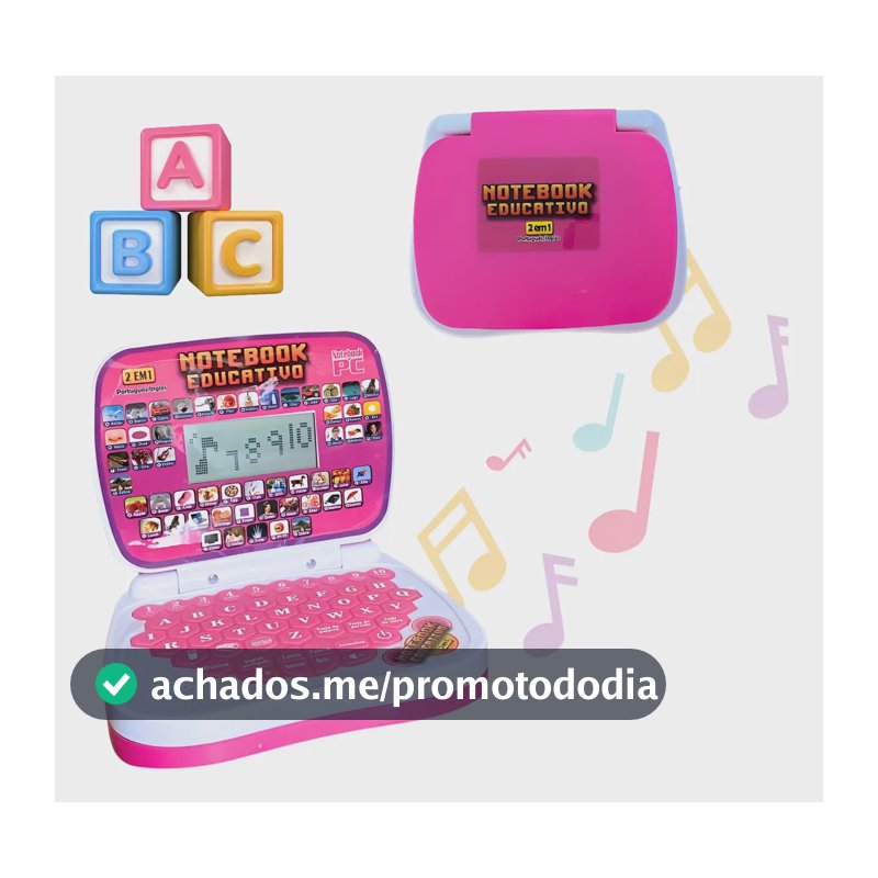 Laptop Infantil Educativo Menina Inglês Português Notebook Rosa