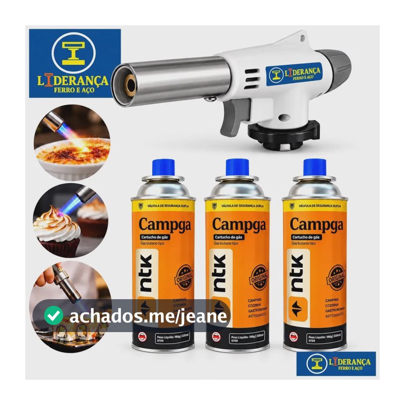 Maçarico Portátil Com Regulagem Gourmet Com 3 Refil Marca - Liderança
