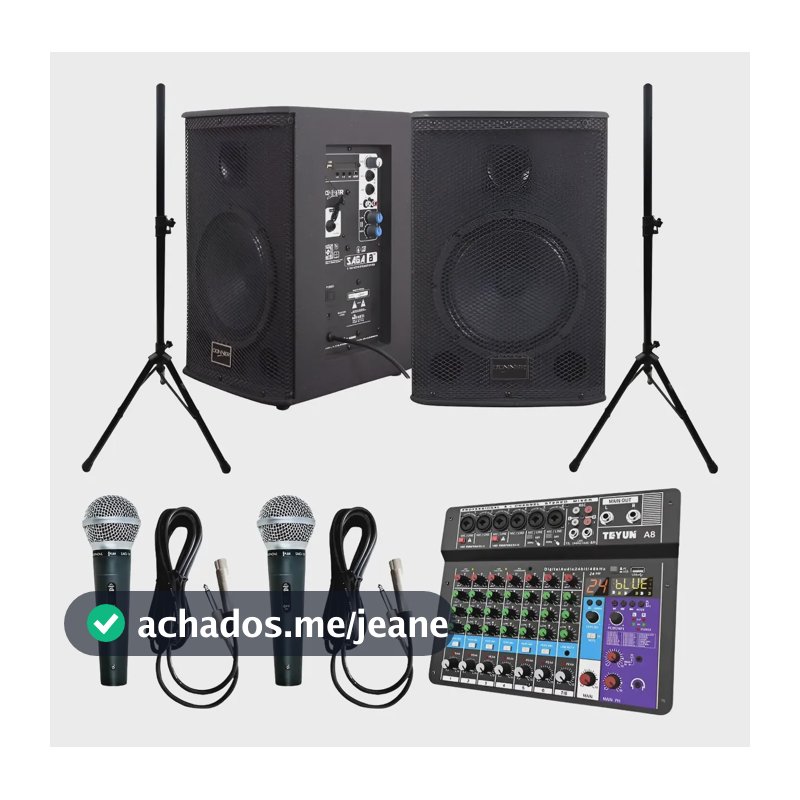 Kit Ativa Passiva Saga 8 Pedestal Mesa 8 Canais Microfones