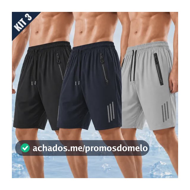 Kit 3 Bermuda Masculina Short Tactel Secagem Rápida Academia