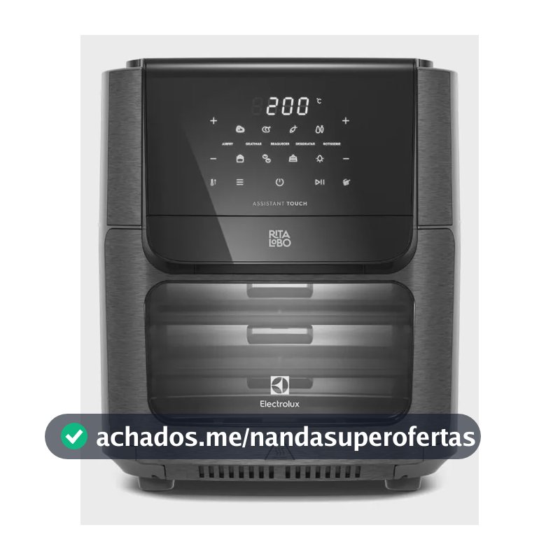 Air Fryer Forno 5 em 1 12L 1700W Digital Espeto Giratório 2 Bandejas Antiaderentes 10 funções 7 Receitas aviso sonoro Fritadeira Elétrica sem Óleo Forno Bancada Electrolux EAF90 Grafite