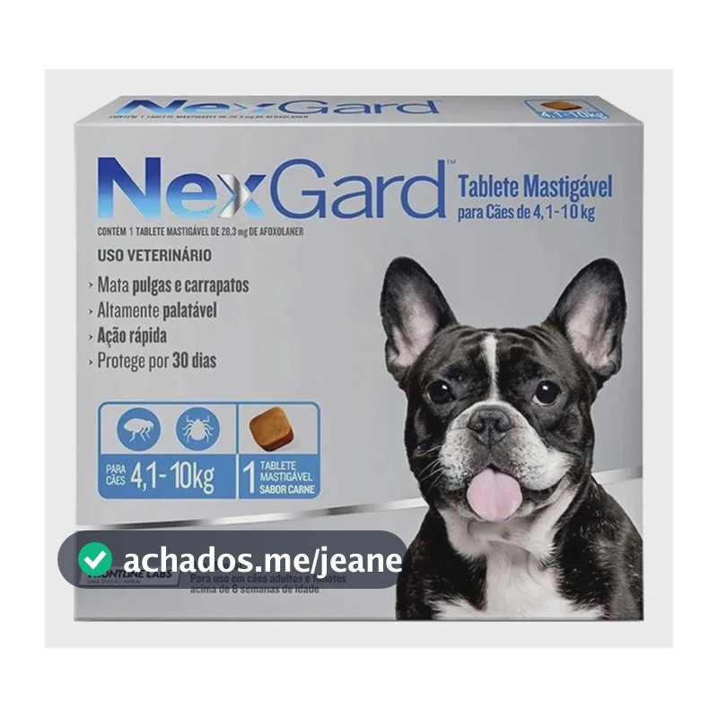 Antipulgas E Carrapatos NexGard Cães 4 a 10kg Comprimido Sabor Carne