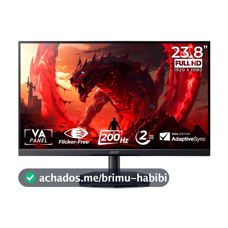 Monitor Gamer Acer Nitro 23.8 200hz 2ms FHD HDMI VA KG241Y-X3Bip Preto