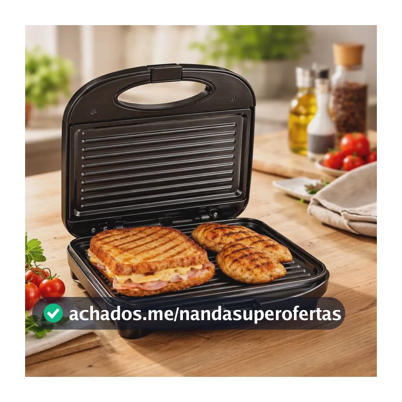 Sanduicheira Elétrica Antiaderente Grill 750w Preto 110/220v Preto 127v