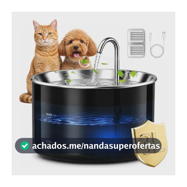 Bebedouro Fonte de Água para Gatos Cães Inox 3L Silencioso Filtragem 4 Níveis