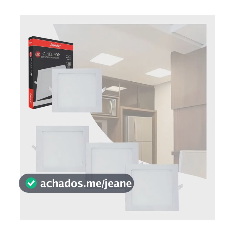 4 Painel Led Plafon 18w Quadrado Embutir 6500k 22x22cm Biv Cor Branco