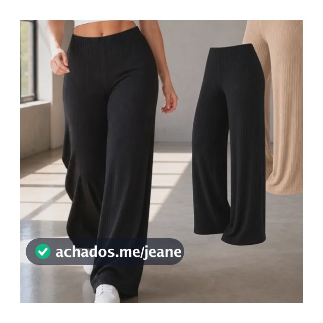 Kit 2 Calças Wide Leg Canelada Feminina Cintura Alta P Ao Gg