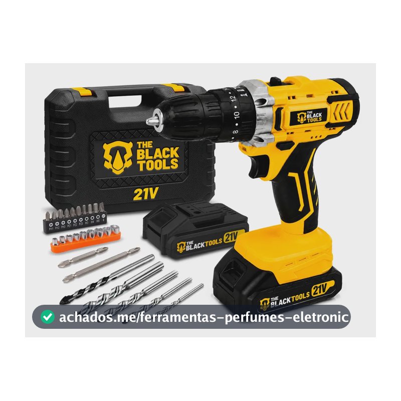 Furadeira E Parafusadeira De Impacto 2 Baterias 2000mah 21v 3/8 Tb-21pkx The Black Tools Com Maleta E Acessorios
