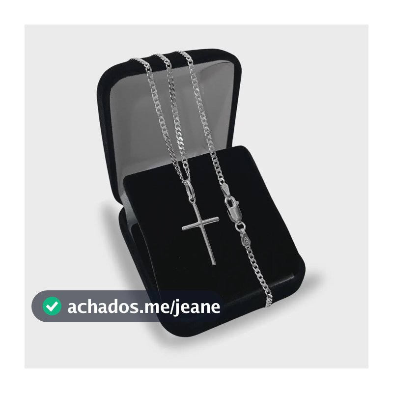 Corrente De Prata 925 Masculina Legítima Italiana + Pingente Crucifixo Cordão Correntinha Maciça Com Cruz Colar Grumet 1x1 Escamada Escama 60cm