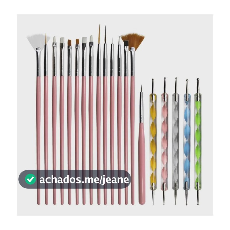 Kit 15 Pincéis Decoração De Unhas + 5 Boleadores Ponta Dupla Pincel Boleador Pontilhismo Alongamento Gel Manicure