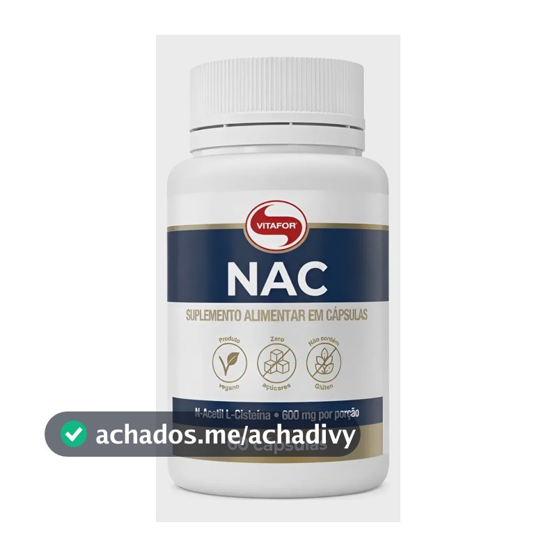 Nac 600mg 60 Capsulas Vegano Glutationa Vitafor Suplemento Alimentar Nac  Sem Sabor