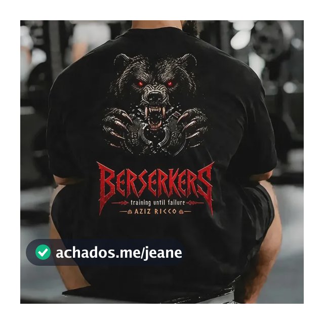 Camiseta Oversized Urso Berserks Academia 100% Algodão 30.1 Preto G