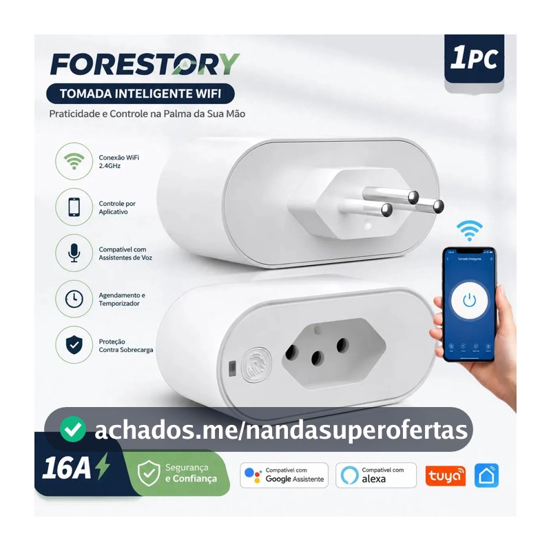 Tomadas Inteligente 16a Wi-fi Bivolt Com Monitoramento De Consumo Compatível Com Alexa Google Home Tuya E Smart Life Automação Residencial Smart Plug Forestory