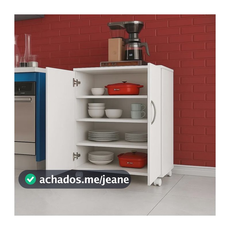 Balcão C/ Rodinhas Quarto Cozinha Lavanderia Multiuso Cor Branco