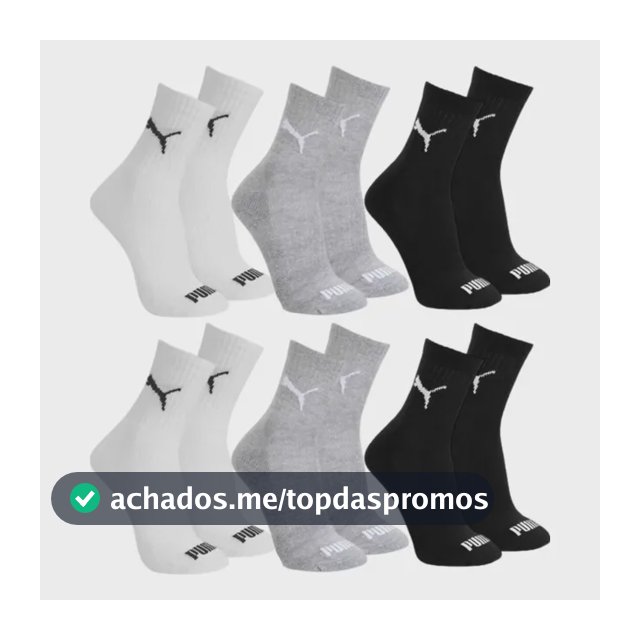 Kit 6x Pares Meia Esportiva Unisex Cano Médio Puma 4530/4795