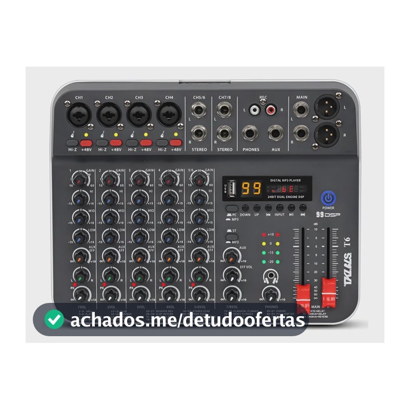 Mesa de Som Tklbls T6 de 8 Canais Usb 5V