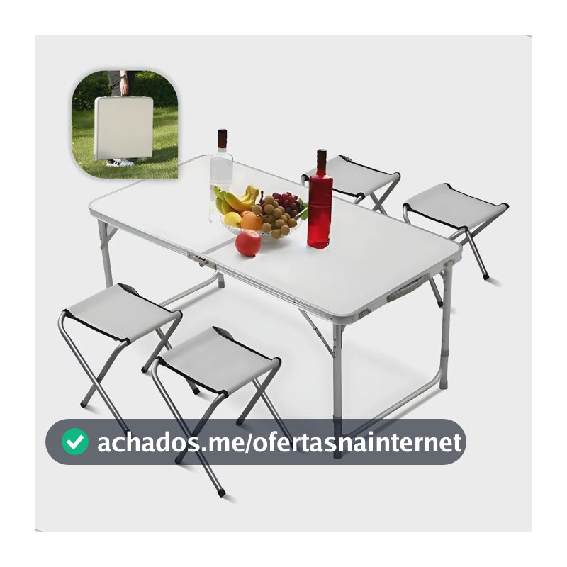 Mesa Dobravel Portatil Maleta De Camping 120x60 4 Banquetas Vira Maleta Praia Lazer Aluminio 4 Cadeiras Piquenique