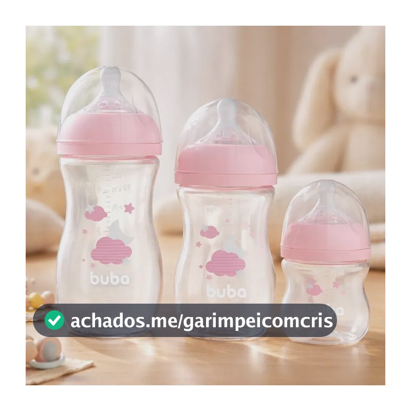 Kit 3 Mamadeira Easy Flow Anticólica Buba 120 270 330ml Cor Rosa Nuvem