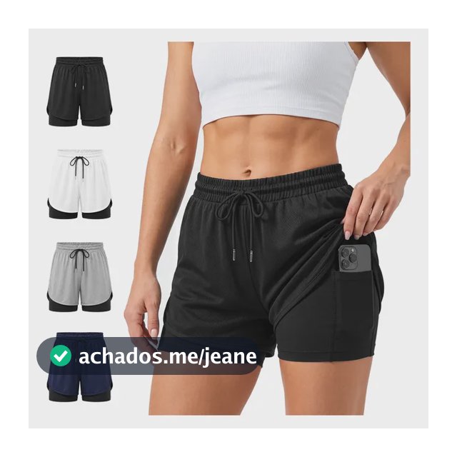 Short Fitness Feminino 2 Em 1 Bermuda Compressão Duplo Praia
