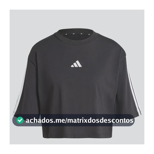 Camiseta adidas 3 Listras Algodão Original Preto M
