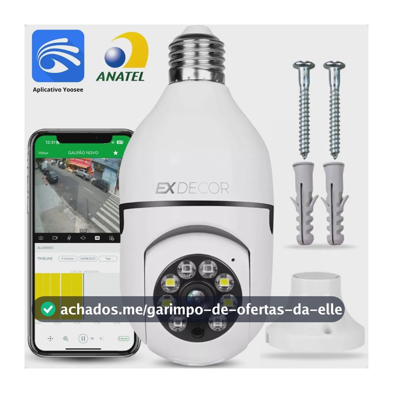 Câmera de Segurança Ex Decor Lâmpada IP Wi-Fi 360º Visão Noturna App Yoosee