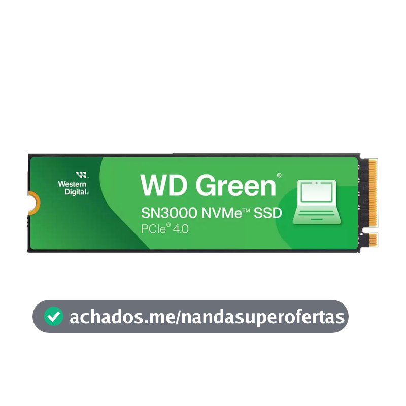 SSD 1TB M.2 NVMe PCIe 4.0 Western Digital Sn3000 Velocidade de Leitura e Gravação 5000/4200 MB/s WDS100T4G0E-00CPS0
