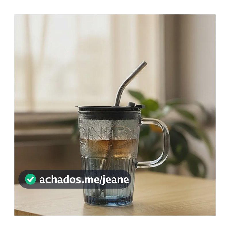 Caneca De Vidro 400ml Com Tampa E Canudo Para Suco Chá Café Fumê