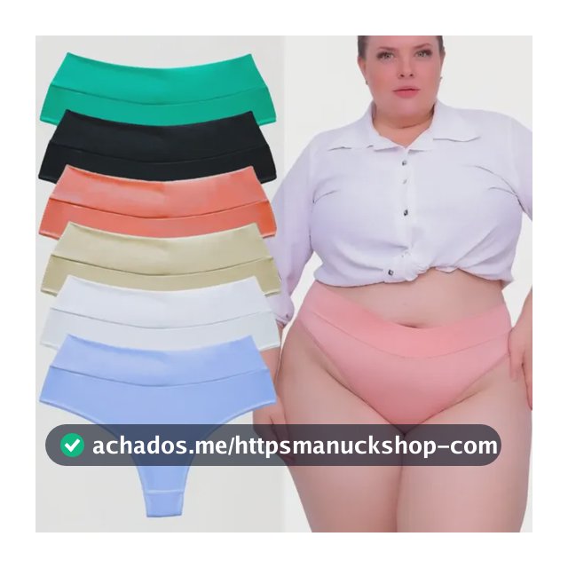 Kit 5 Calcinha Plus Size Cintura Alta Fio Dental Cós Duplo