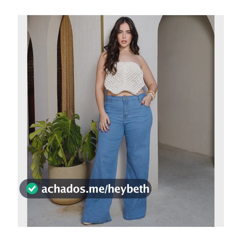 Calça Jeans Feminina Cintura Alta Plus Size Wide Leg Premium Azul Liso 46