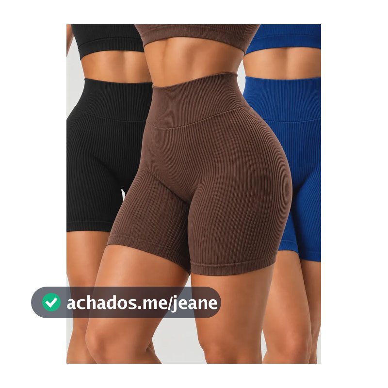 Kit 3 Short Legging Canelado Cintura Alta Academia Fitness Marron/preto/azul Royal G/gg