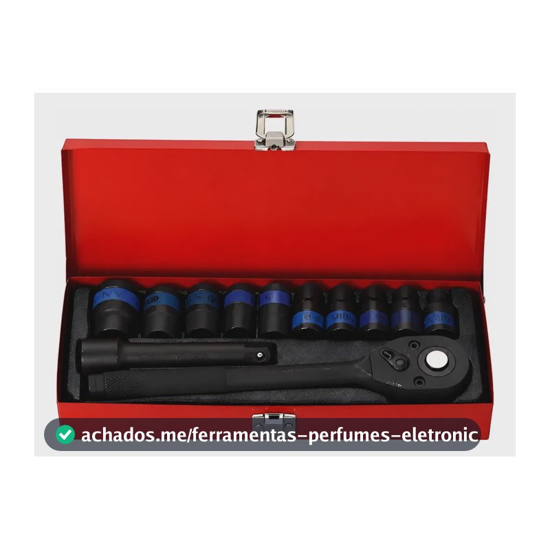 Jogo De Soquete 12 Pçs Sextavado 1/2 Com Catraca C/ Extensão Preto