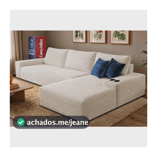 Sofá Evo. 2,70m Molas Ensacadas Com Chaise Dir. Cama Inbox Creme Liso