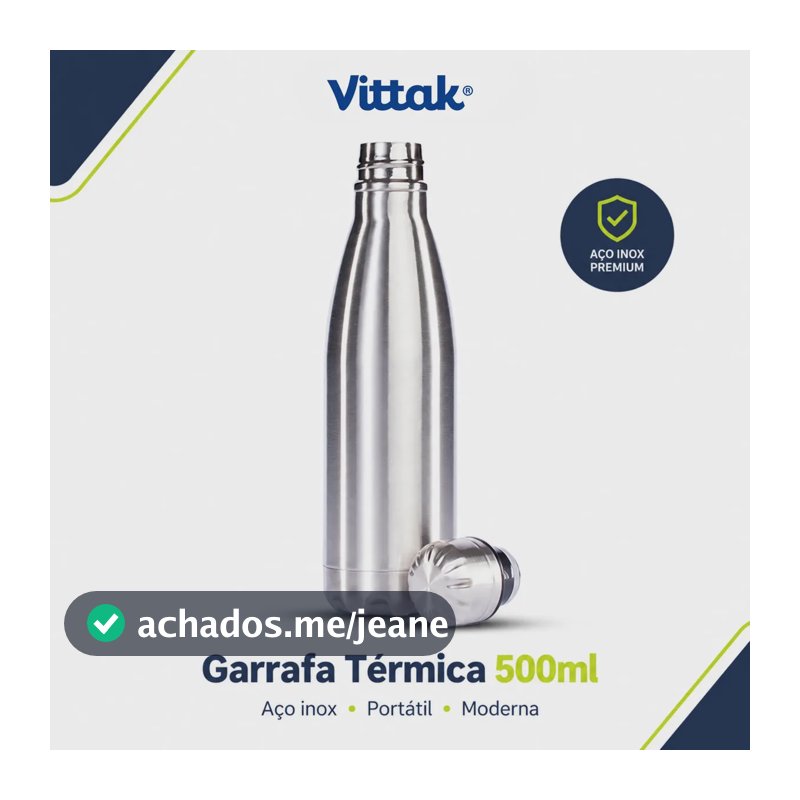 Vittak Garrafa Térmica Água Aço Inox 500ml Portátil Leve Segura Resistente Moderna