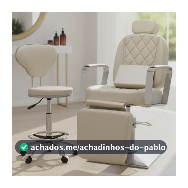 Poltrona Cadeira Maquiagem E Estética Reclinável + Mocho Champanhe Acetinado Reclinável Quadrada