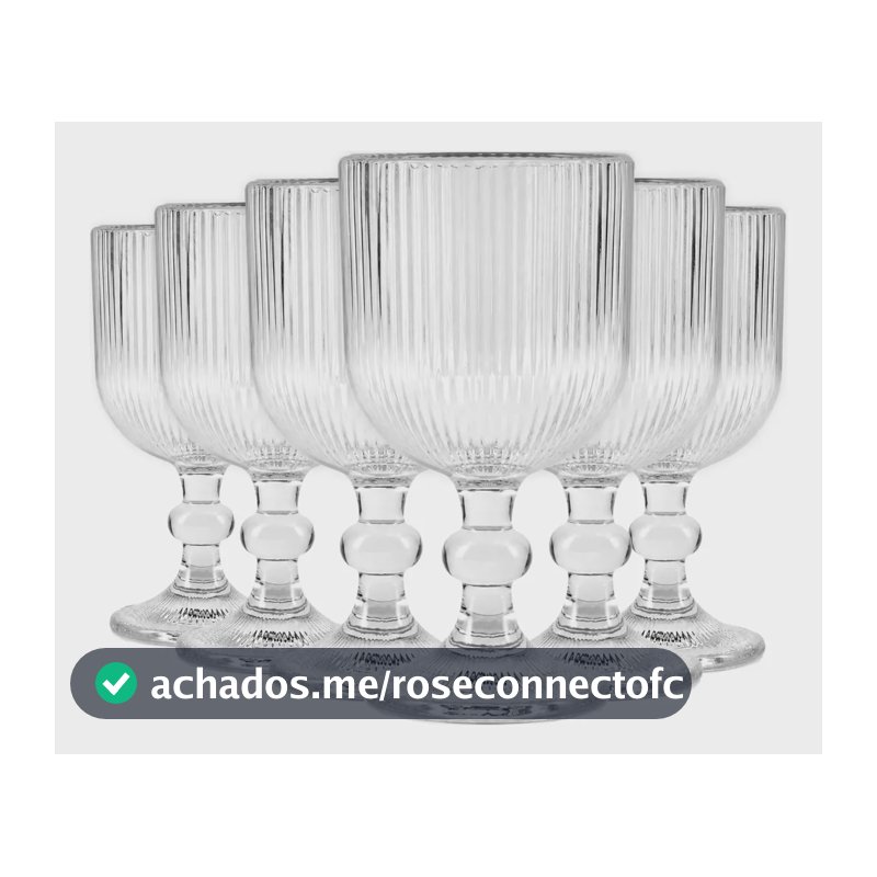 Jogo Com 6 Taças De Vidro 360ml Canelado Drinks Suco Água