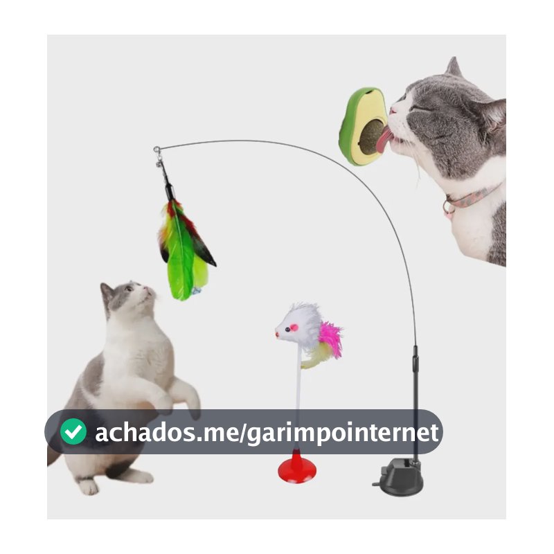 2 Brinquedo Gato Varinha Com Ventosa + Bolinha Catnip Erva
