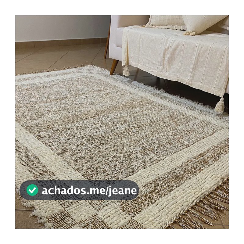 Tapete Sala 150x200 Dupla Face Algodão Macio Boho Artesanal Marrom-claro