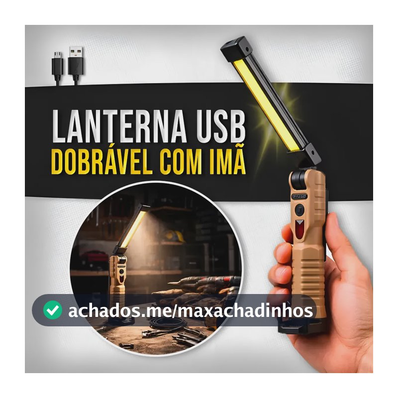 Lanterna Led Usb-c Dobrável Magnética Recarregável 7 Modos