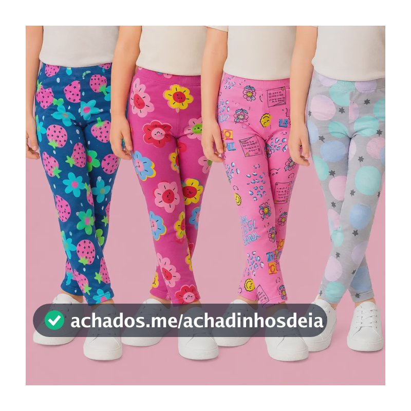Kit 4 Calça Legging Infantil Cotton Menina 01 A 14 Uniforme Multicolorido Florido 3
